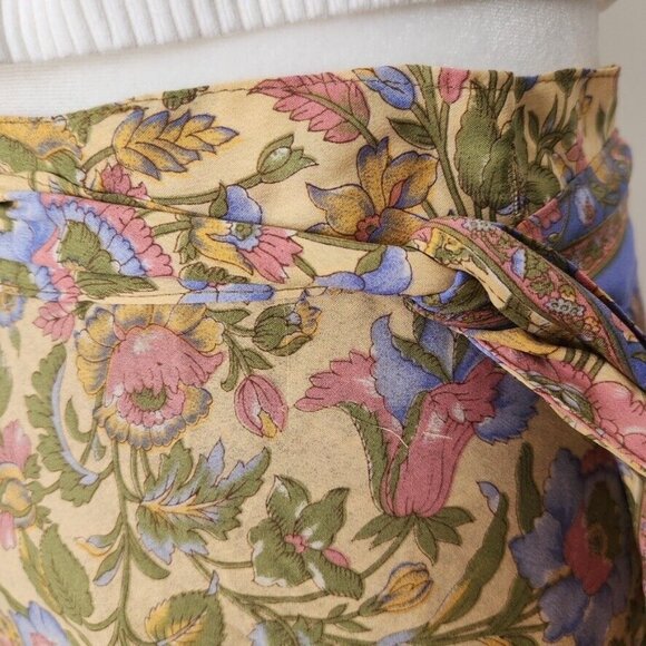 Vtg Silk Wrap Maxi Skirt Reversible Floral Yellow Multi India Sari Boho One Size - Picture 6 of 15